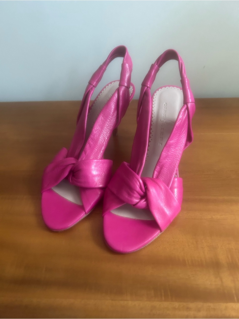 Italian Pink Leather Knot Front Slingback Heels - Women